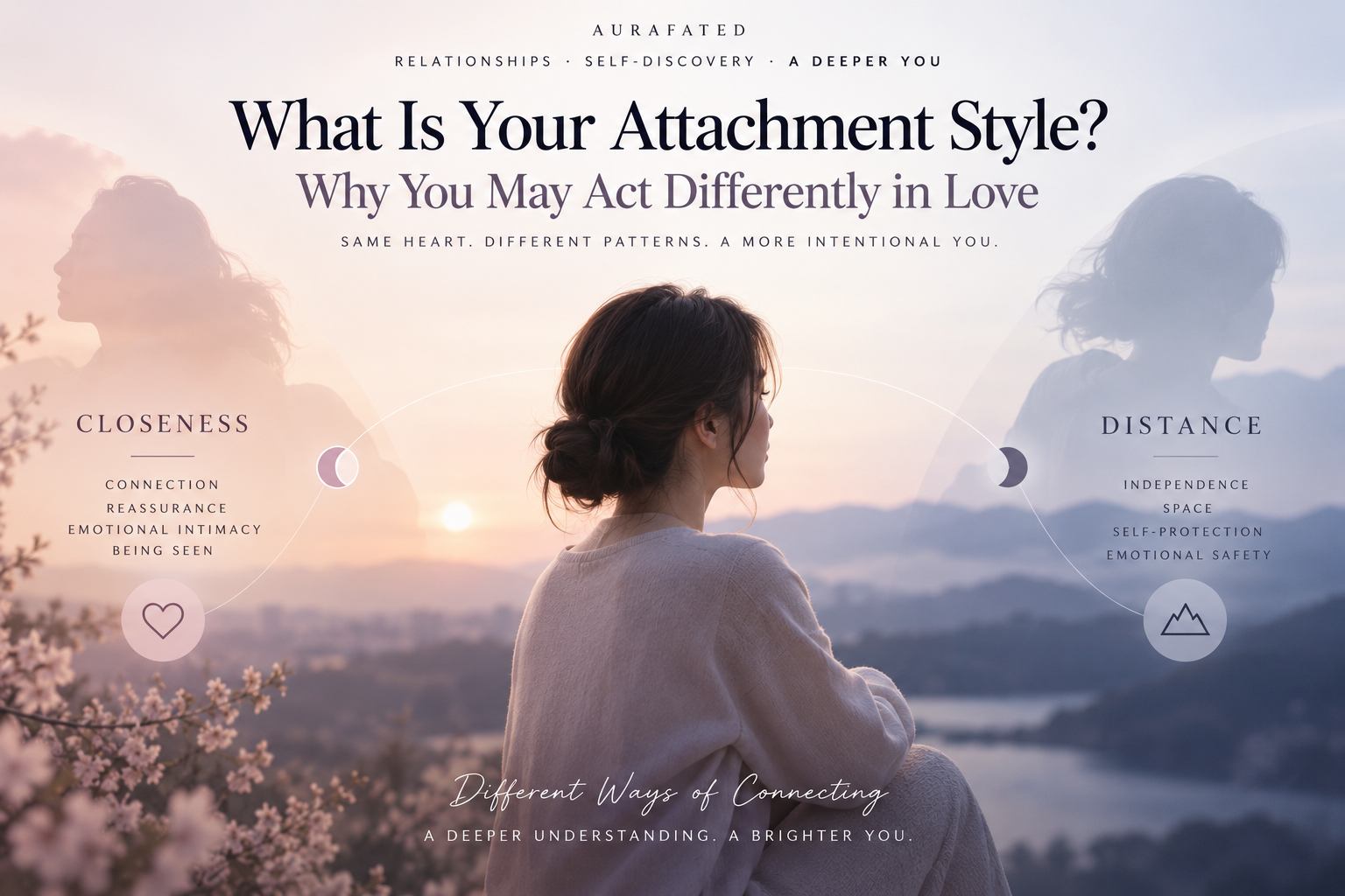 Attachment styles and relationship patterns including closeness, reassurance, independence, and emotional distance