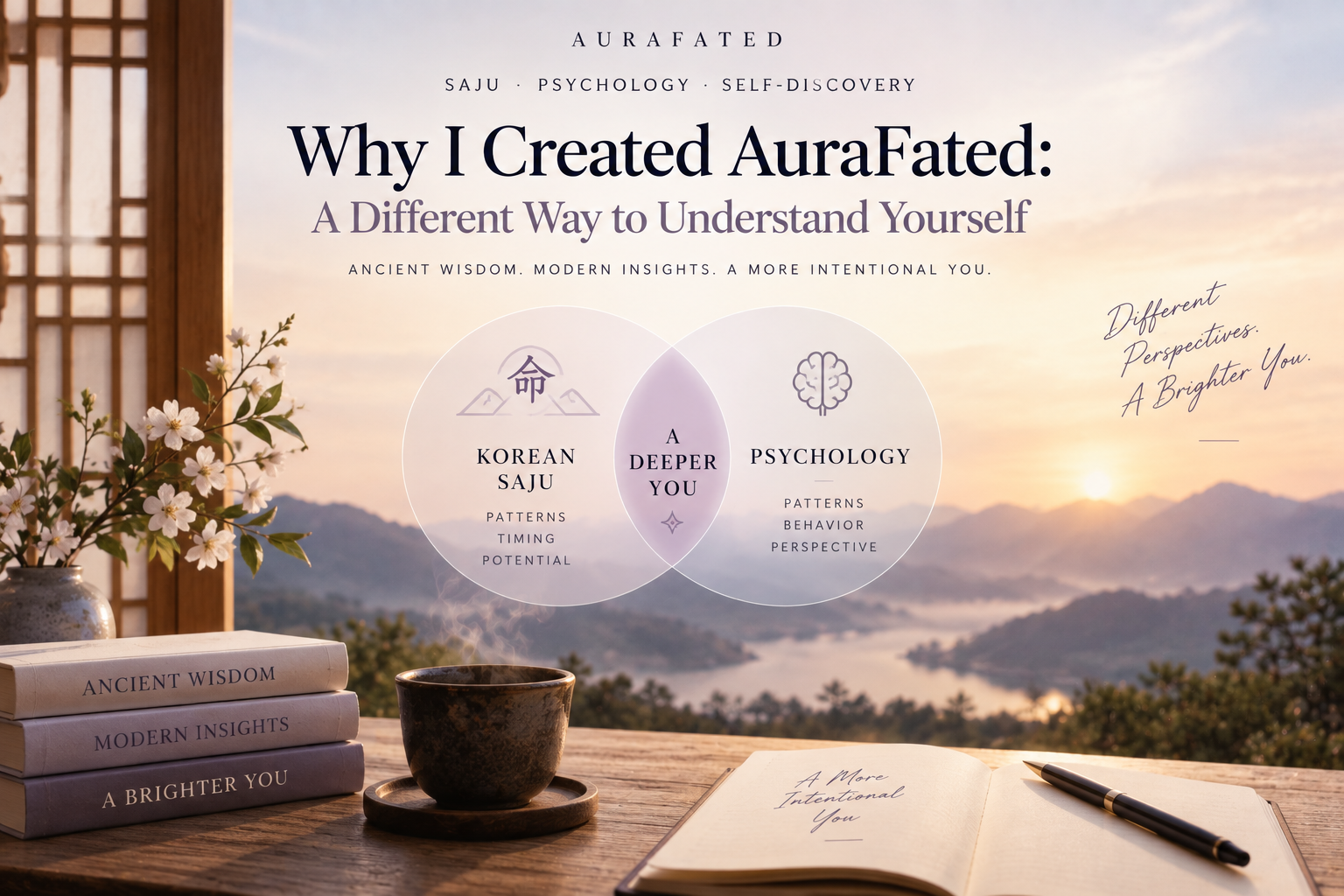 AuraFated self-discovery concept combining Korean Saju psychology personality and life patterns